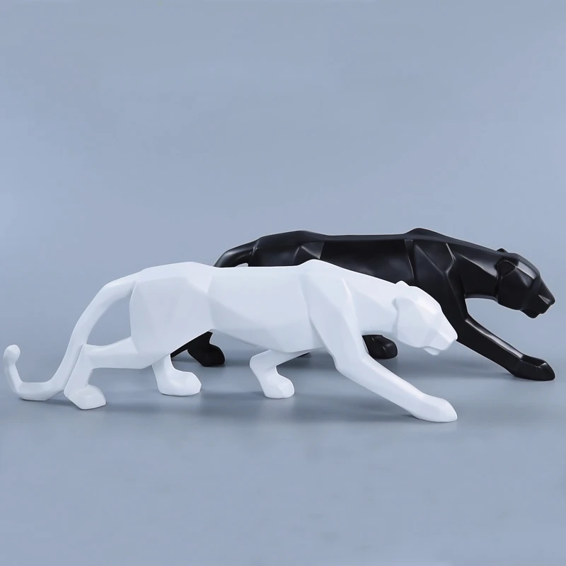 

Top Panther Statue Animal Figurine Abstract Geometric Style Resin Leopard Sculpture Home Office Desktop Decoration Crafts