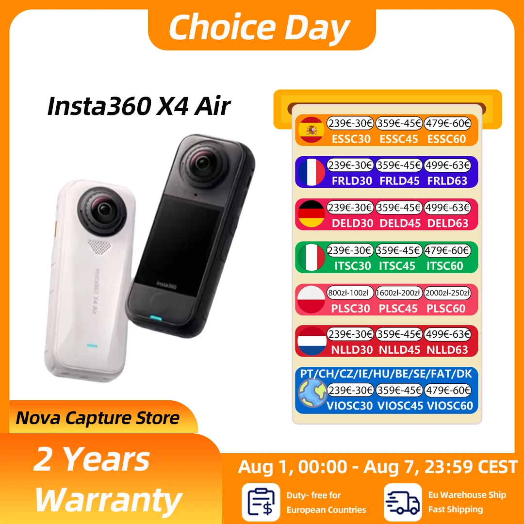 Insta360 X4 Air Sports Camera - 165g Lightweight 8K 360-Degree Camera Invisible Pole Effect Built-in Windscreen X4 Air
