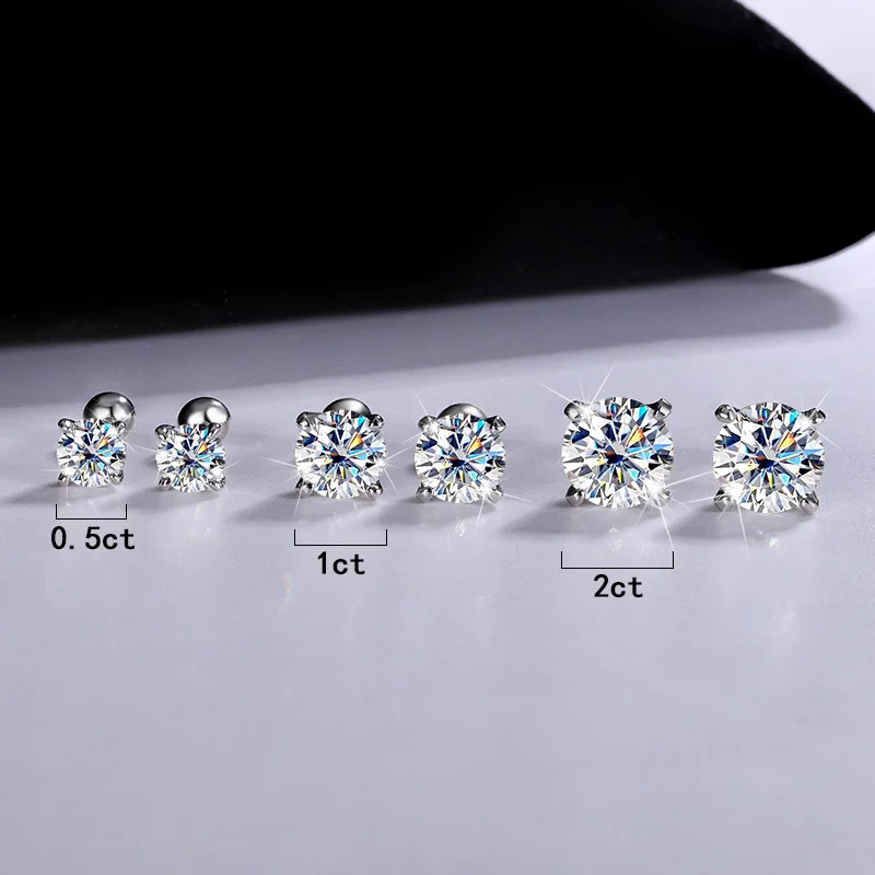 Серьги-гвоздики с муассанитом 1/2 карата для мужчин и женщин s925 серебро розовый