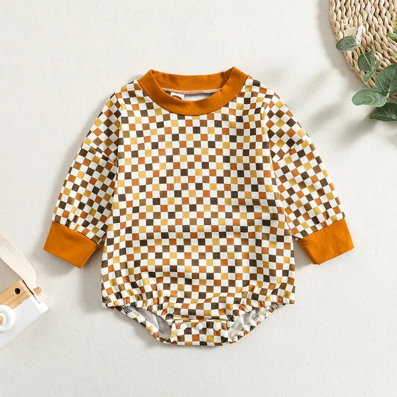 

baby bodysuits for girl Girl Boy Bodysuit Checkerboard Print Long Sleeve Snaps Jumpsuit Bodysuit for newborns Romper 0-24 Months