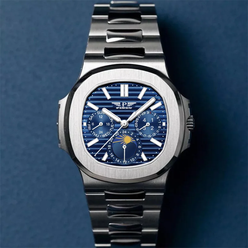 

Nautilus Watch PINDU Design Mens Watches Top Brand Luxury Business Mens Wristwatches Moon Phase Week Waterproof Relogio Masculin