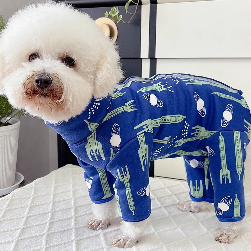 

Pet Dog Jumpsuit Warm Pure Cotton Fleece Lined Puppy Clothes High Neck Pajamas Protect Belly Overalls For Small Dogs Chihuahua
