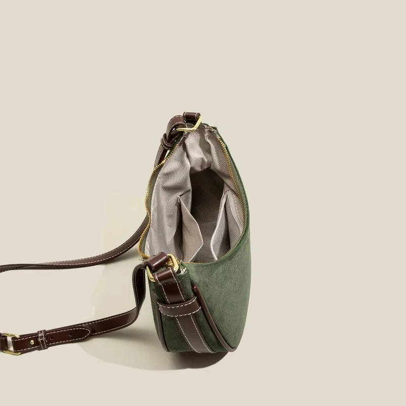 Maxdutti England Simple Solid Vintage Messenger Bag RRetro Shoulder Bag WomenIns Bloggegr Fashion Suede Commuter Bag Armpit Bag