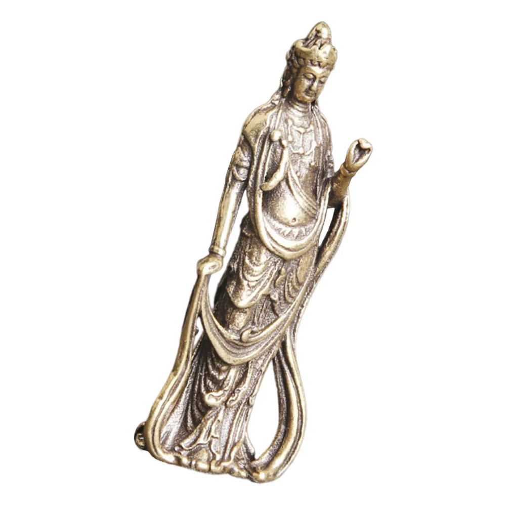 

Sitting Figurine Kuan Avalokiteshvara Desktop Decor Brass Fortune Statue Sculpture Home Thai Wealth Bull Figurines