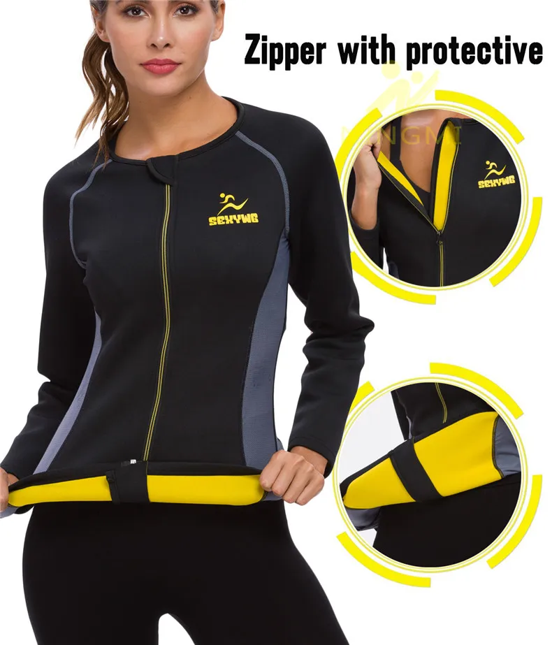 NINGMI Slimming Body Shaper Waist Trainer for Women Zipper Blouse Neoprene Sauna Vest Warming Shirt Long Sleeve Jacket Shapewear