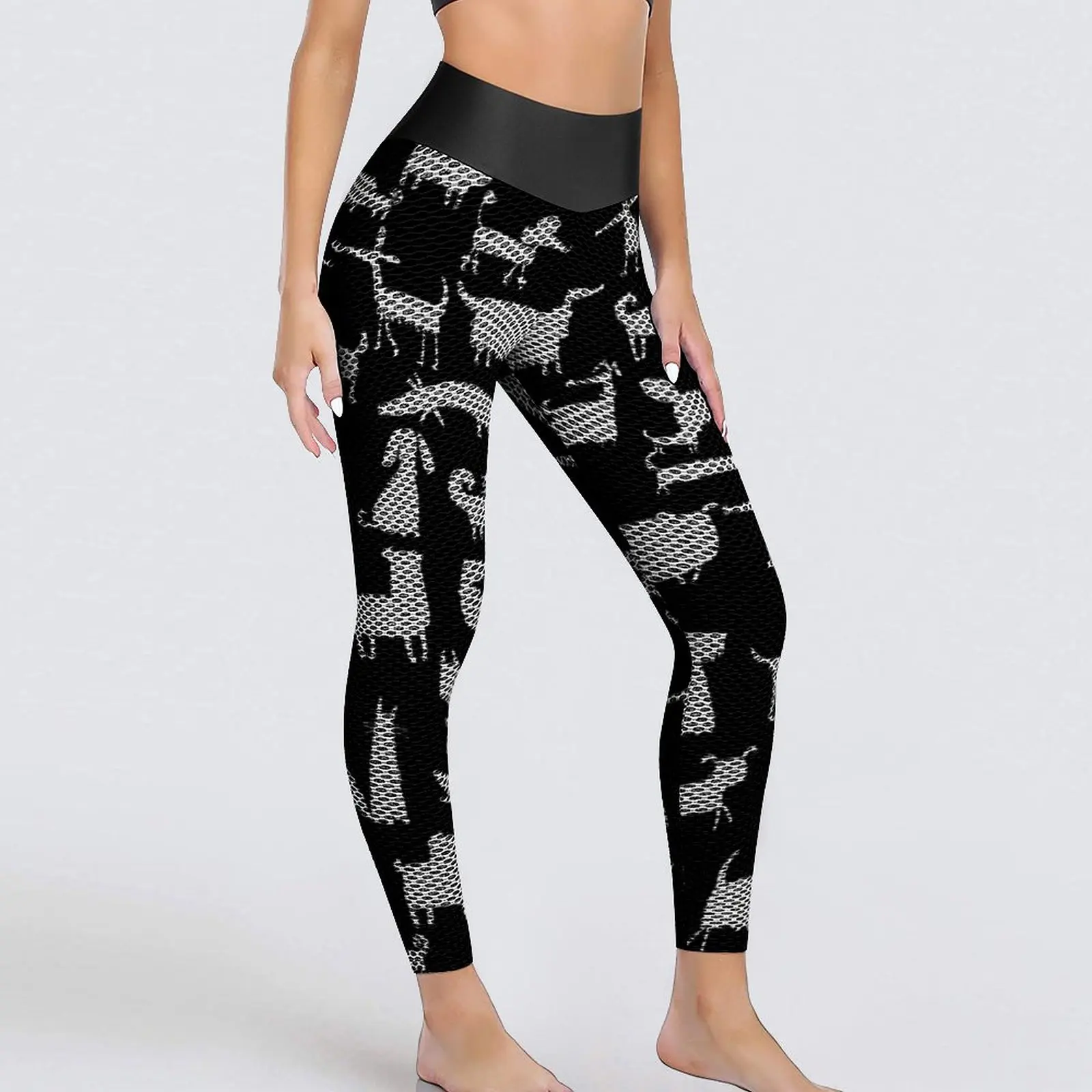 

White Animal Silhouette Leggings Dogs Print Running Yoga Pants Sexy Quick-Dry Sports Tights Women Novelty Leggins