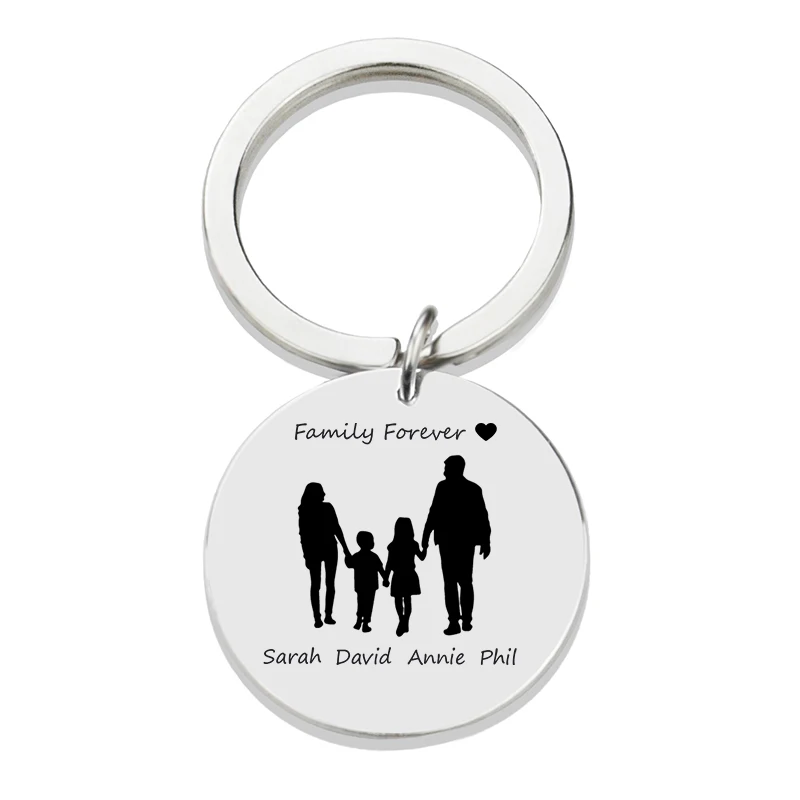 

Personalized Family Name Keychain Custom Mom Dad Daughter Son Sketch Engraved Stainless Steel Key Chain Mother Father Day Gift