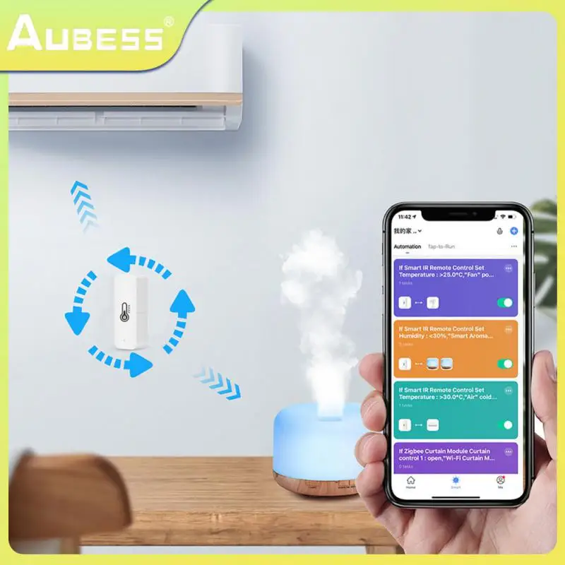 

Беспроводной Wi-Fi датчик влажности с дистанционным управлением через приложение, датчик влажности Tuya, мини внутреннее умное соединение с сигнализацией зуммера