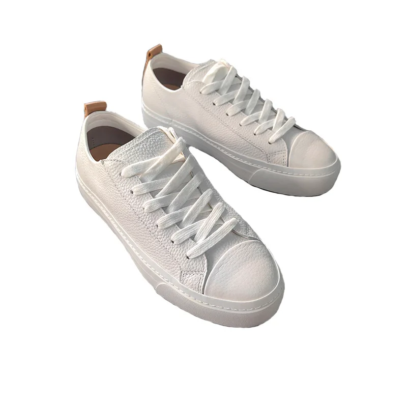 Фото Женская обувь Dave&di Minimalist Beige, минималистичные ретро-кроссовки из натуральной кожи с круглым носком, повседневные кроссовки на плоской подошве со шнуровкой №5