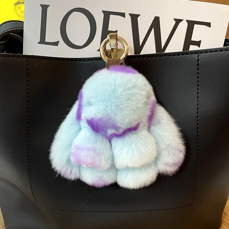 Fluffy Real Rabbit Fur Bunny Keychain Ladies Keychain For Car Keys Phone Keyring Plush Wholesale Bag Accessories Luxury Bag Moto