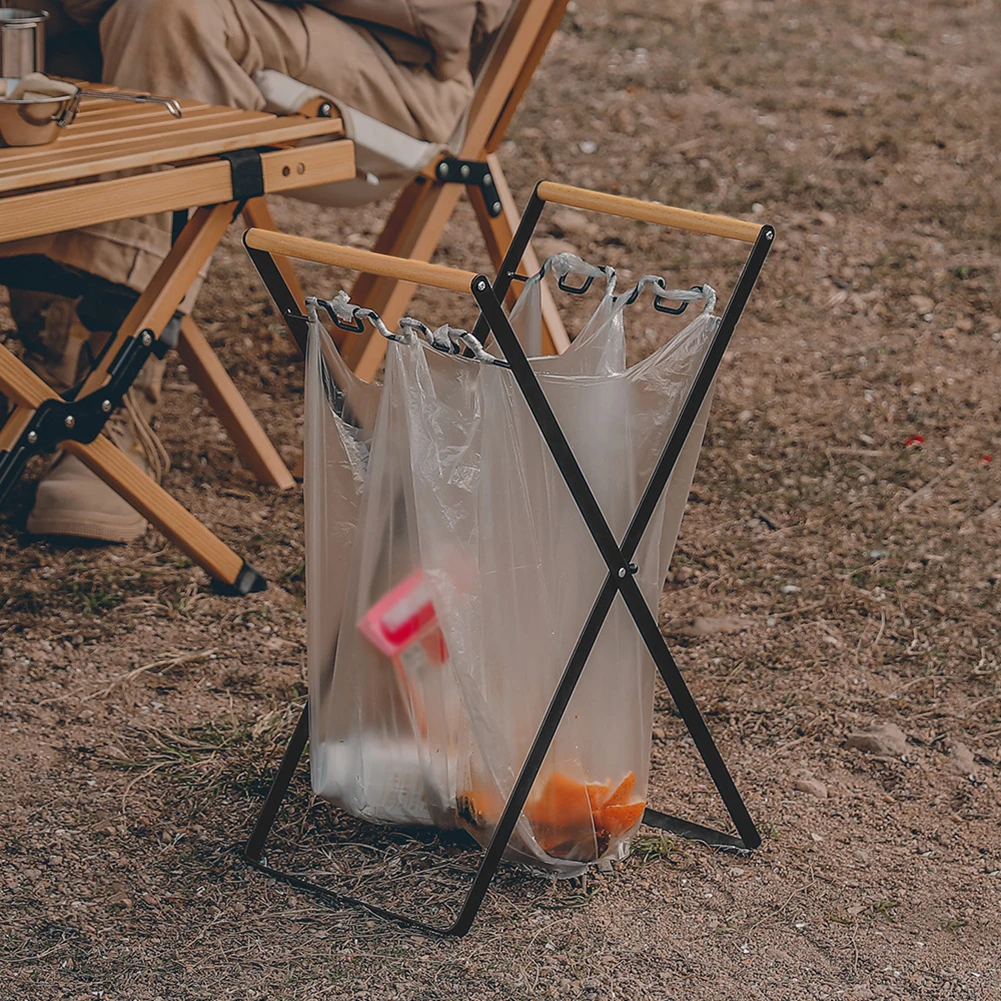 Foldable Plastic Garbage Hanging Bag Holder Outdoor Camping Trash Metal Rack Storage Kitchen Garbage Rubbish Bag Can Holder