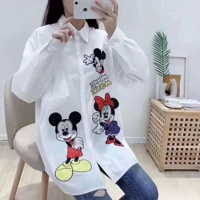 Новинка весна-осень 2024 свободная рубашка с рисунком из мультфильма женская