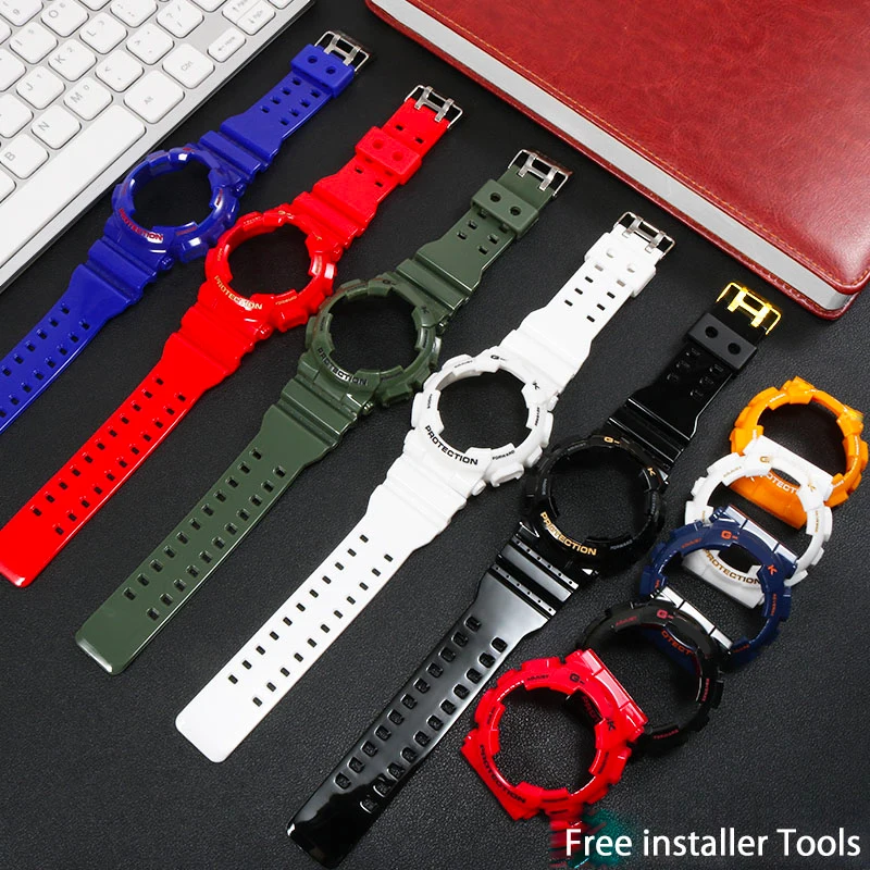 Силиконовый ремешок для часов блестящий яркий Чехол GSHOCK GA100 GD100 GD110 GD120 Сменные