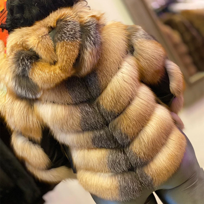 Winter New Natural Fox Fur Jacket Woemn High Street Outertwear Lady Thicken Genuine Cozy Fox Fur Patchwork Sheepskin Coat Female