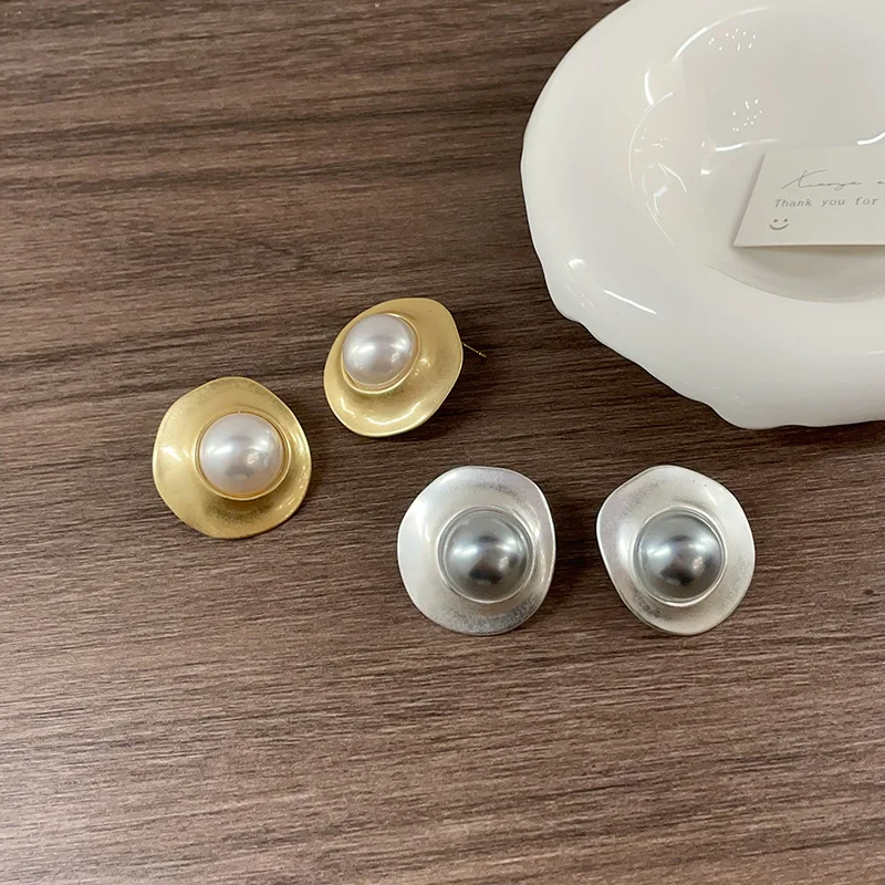 Винтажные матовые металлические жемчужные серьги HUANZHI неправильной