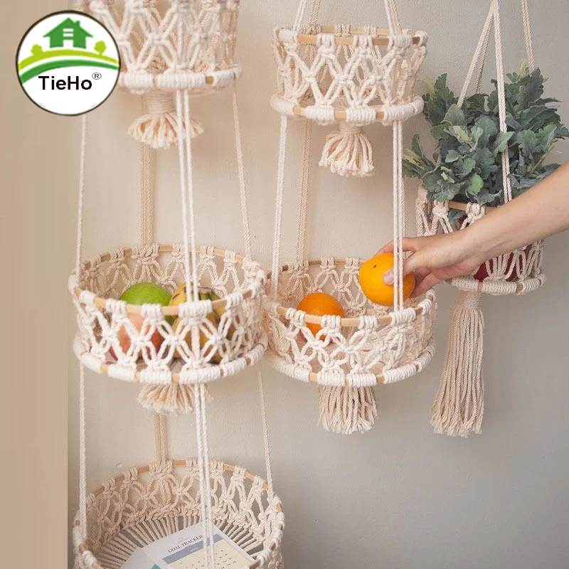 

New Design Multi-layer Cotton Rope Storage Basket Hanging Type Hand-woven Vegetable Fruit Holder Home Decoration Accessories