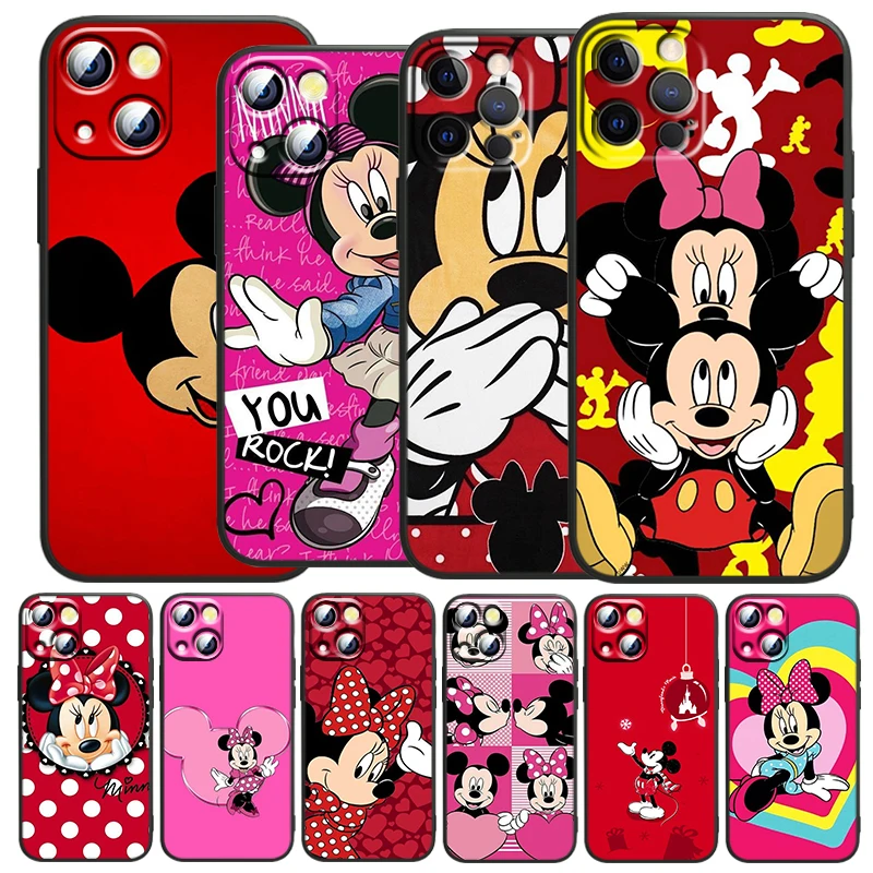 

Red Mickey mouse For Apple iPhone 13 12 11 Mini XS XR X Pro MAX 8 7 Plus Black luxury Silicone Soft Phone Case