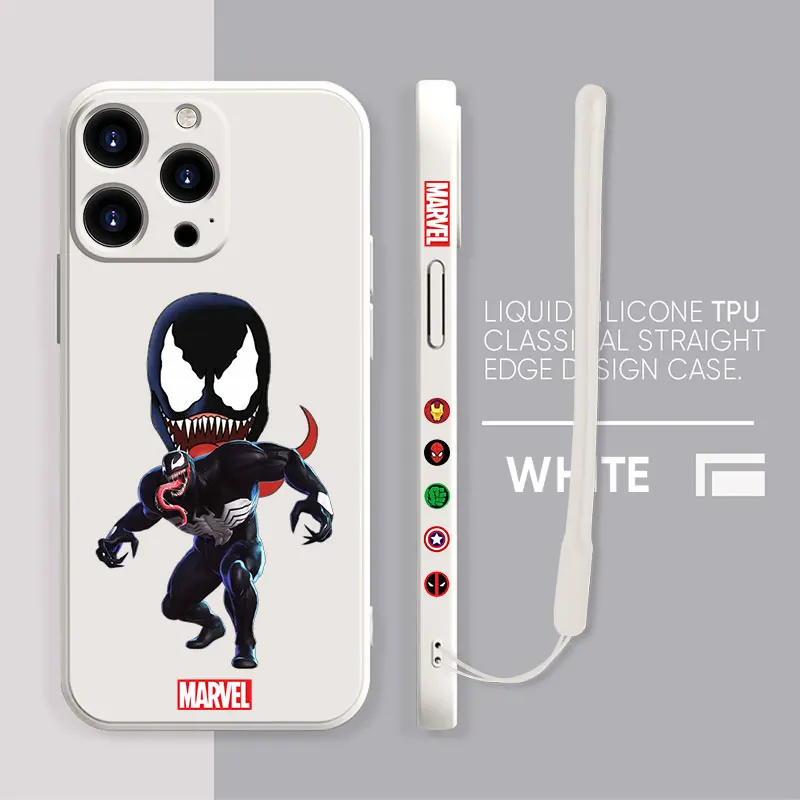 

Luxury Square Liquid Silicone Phone Case For iPhone 13 12 11 Pro Max Mini X XR XS Max 7 8 6 6s Plus SE Marvel SpiderMan VS Venom
