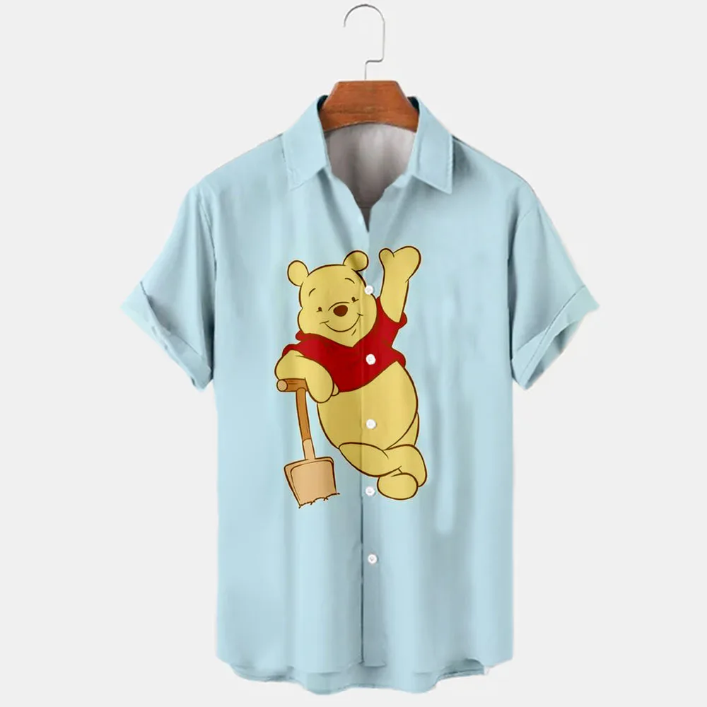 

Disney Men's Hawaiian Shirt Short Sleeve Button Cartoon Pattern Mickey Winnie the Pooh Casual Beach Hawaiian Shirt Plus Size