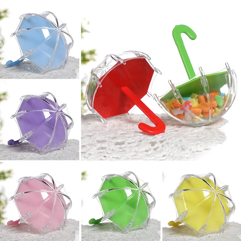 

Mini Umbrella Shape Candy Box Creative Plastic Multicolor Candy Box Wedding Birthday Baby Shower Gifts Favors Wrapping Empty Box