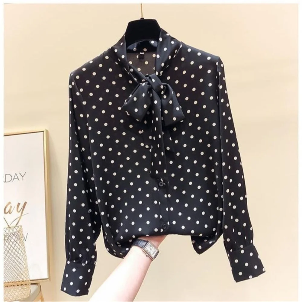 Женская шифоновая блузка с длинным рукавом и воротником-стойкой
