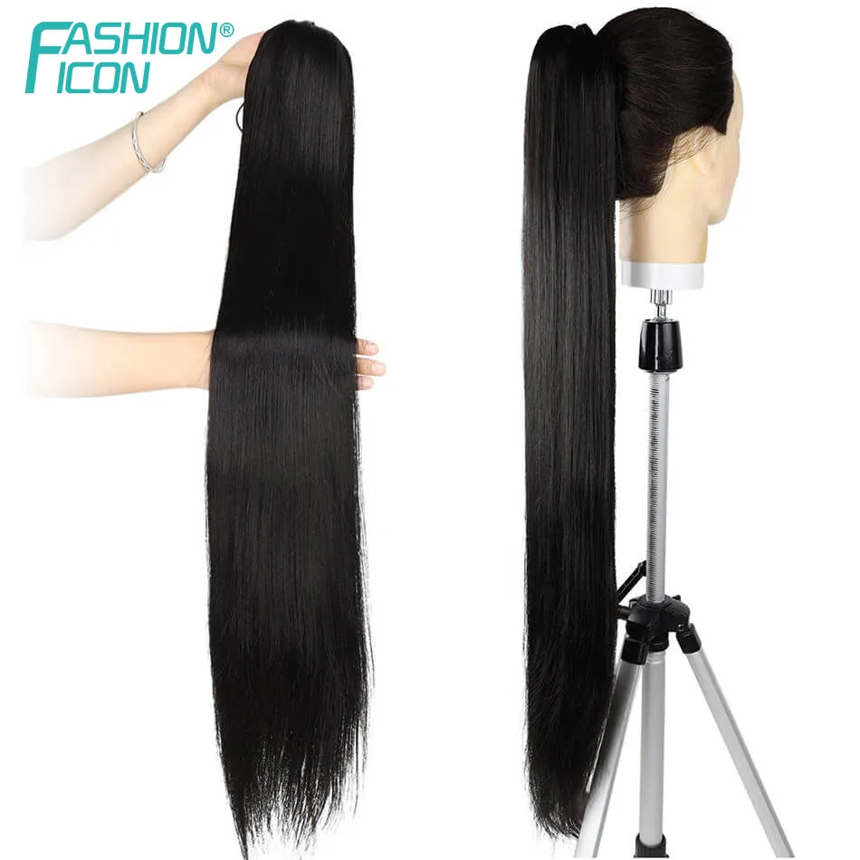 32inch Long Straight Wrap Around Clip In Ponytail Hair Extension Heat Resistant Synthetic Pony Tail For Women By Fashion Icon