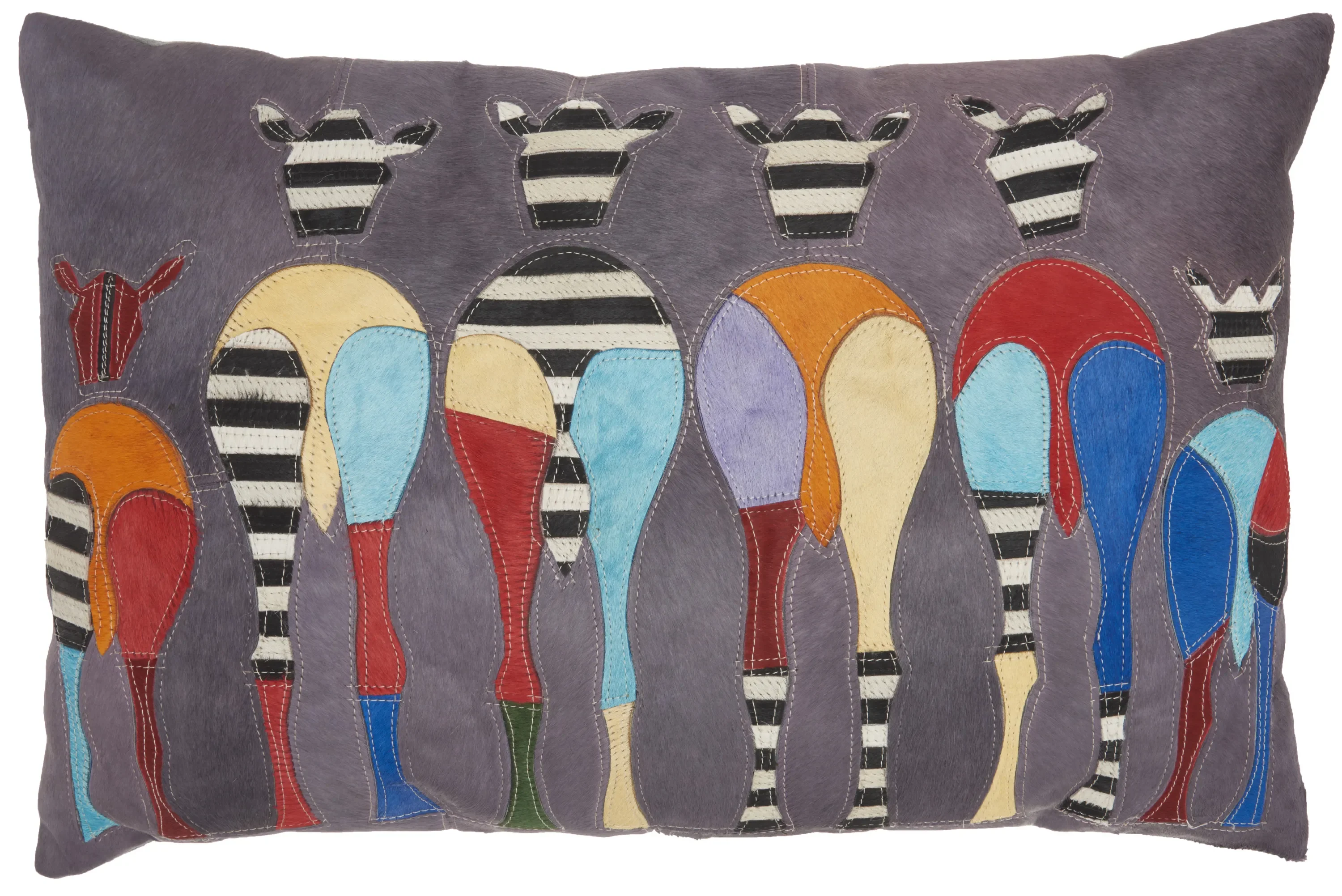 

Natural Leather Hide Art Zebras Multicolor 20" x 30" Throw Pillow