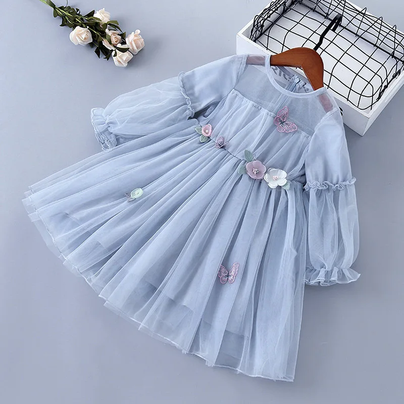 

New Children's Gauze Dress Long Sleeve Flower Princess Dress Girls Gauze Dress Birthday Dress for Women