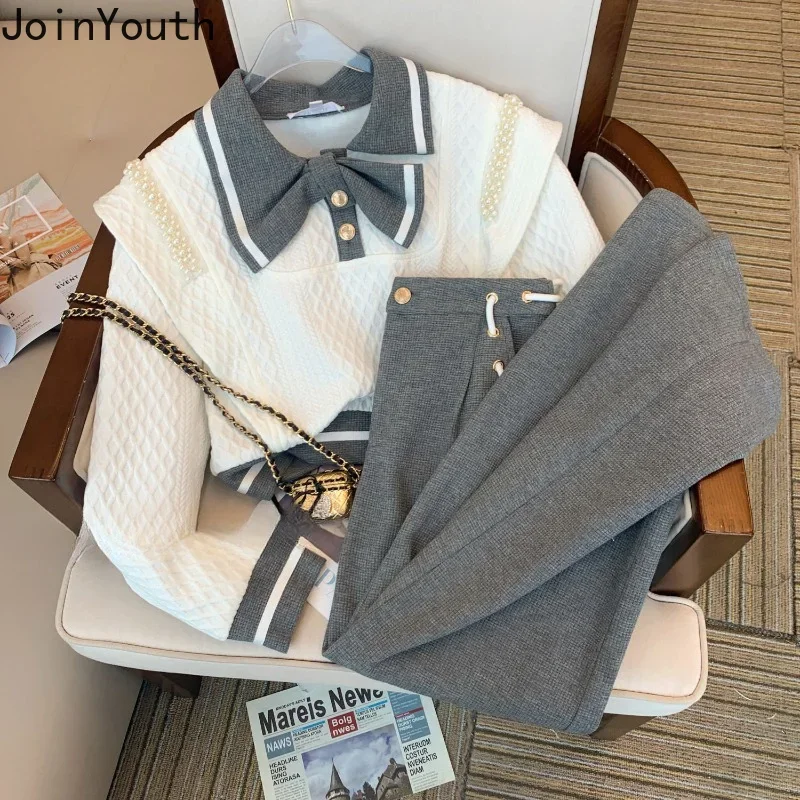 Модный комплект из 2 предметов женская одежда милая толстовка с бантом и бисером