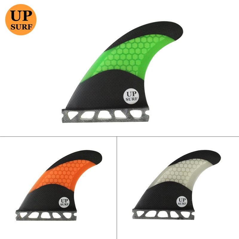 SUP Board Single Tabs Fins Size L Green/Orange Color Single Tabs Fins Tri fin set Fiberglass Honeycomb Paddle Board Accessories