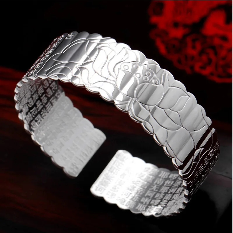 

Silver Plated Bracelet Bangles Lotus Bracelets & Bangles Buddhism Great Compassion Mantra Lotus Bracelets For Women SCF181
