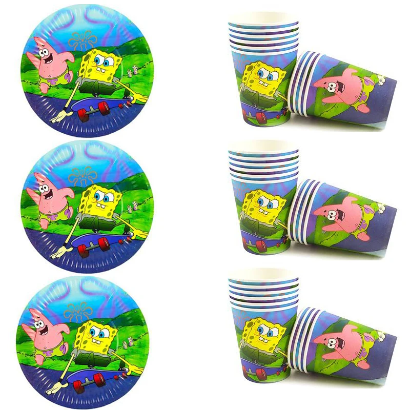 

Sponge-Bob Children Theme Plates Dishes Girls Favors Cups Baby Shower Happy Birthday Party Decoration Events Supplies 40pcs/lot