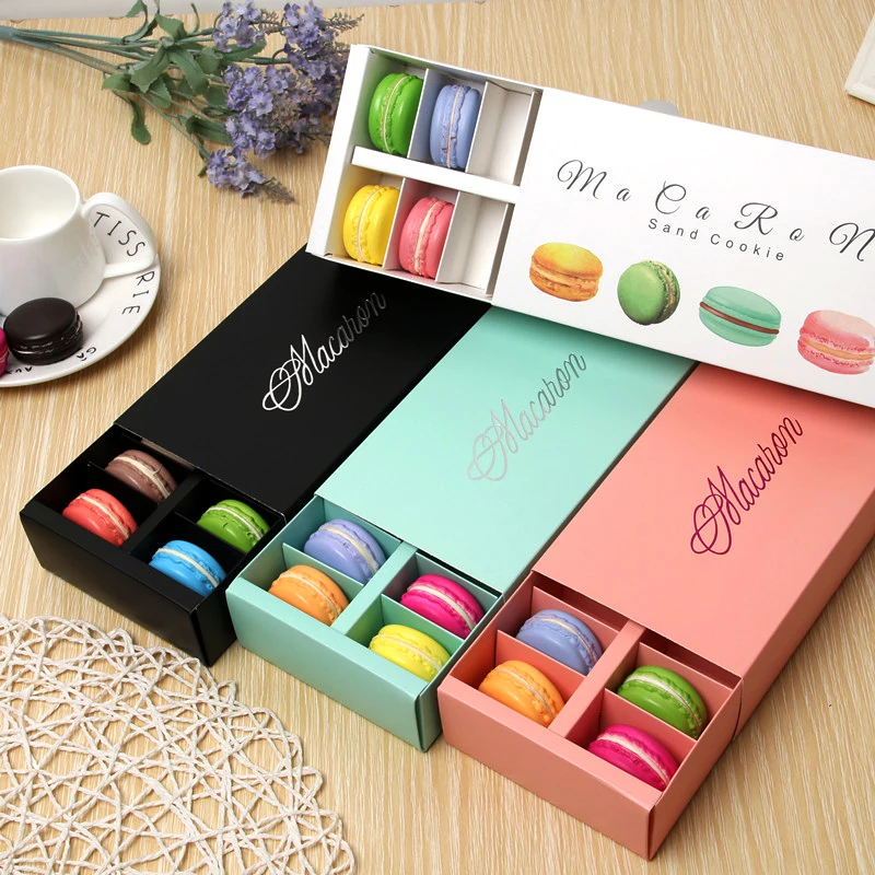 

10/20Pc White Macaron box with Pink White Black and Green Dessert Macaron boxes favors and gifts packaging boxes for 12 macarons