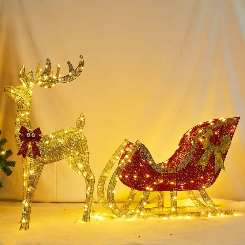 

Light Up Reindeer & Sleigh Outdoor Decorations Christmas Yard Decoration Pre-lit Glittered Standing Ornaments for Christmas