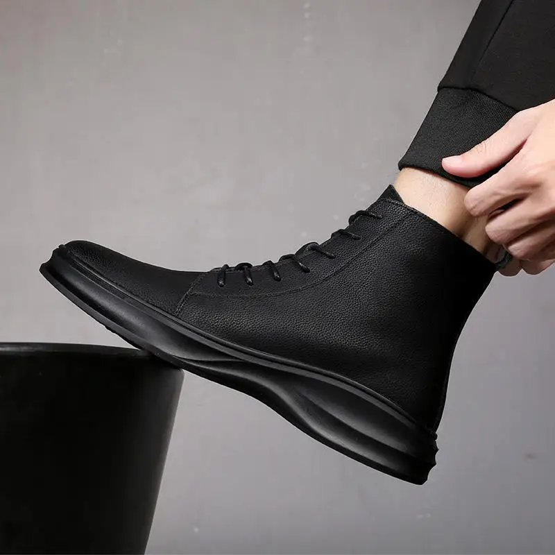 

mens casual ankle boots brand designer flats shoes cowboy original leather boot black stylish autumn winter short botas zapatos