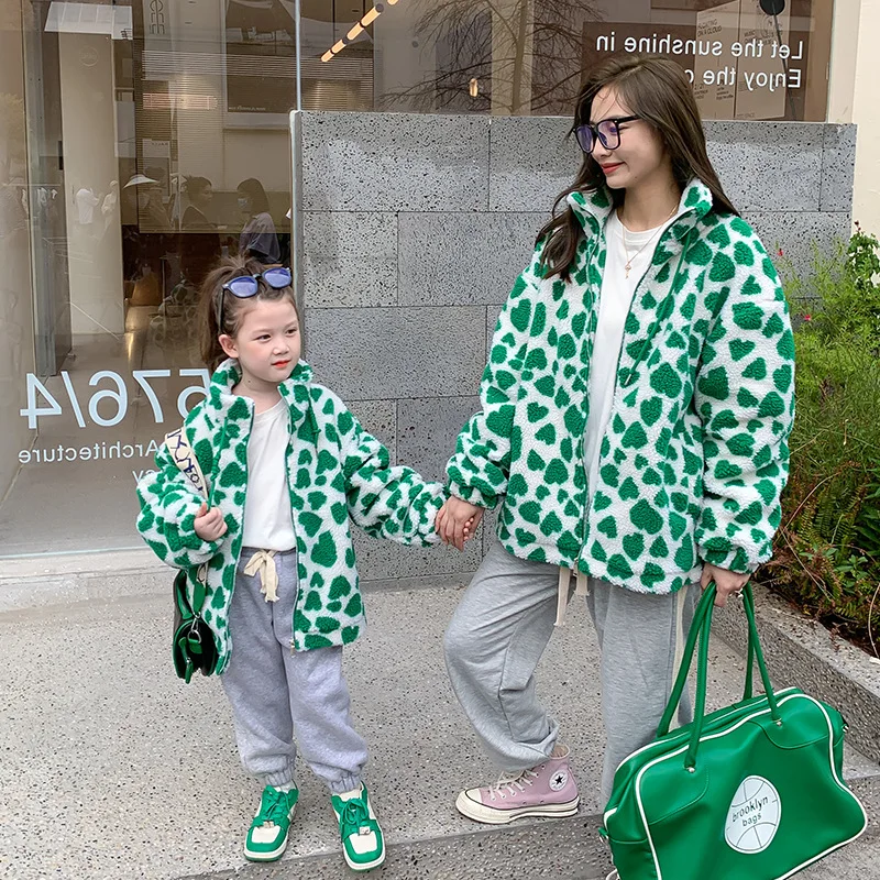 

2023 Winter Mom And Daughter Warm Jacket Mother Child Baby Girl Matching Clothes Korea Thick Sweatshirt Women Polar Fleece Coat