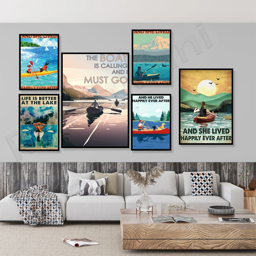 Boat Is Calling, I Have To Go, Kayak And Her Happy Life Retro Poster, Girl Kayaking River, Gift For Kayak Lover Lovers