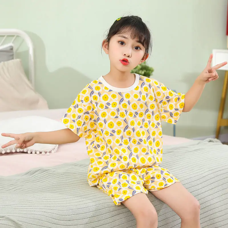 2 4 8 10 Years Baby Girl Pajamas Summer Cotton Sleepwear Suits Pink Strawberry Print Pijamas Kids Children Pyjamas Girl Clothing