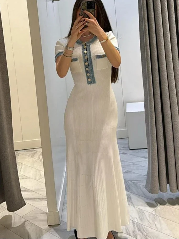 Женское длинное трикотажное платье элегантное облегающее платье-макси из денима