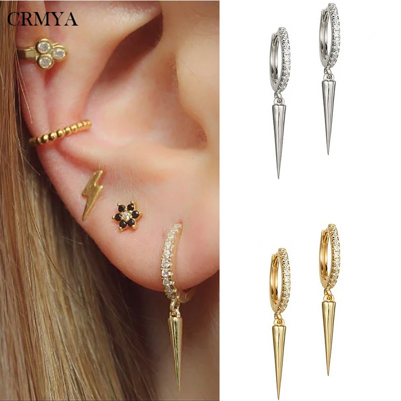 

CRMYA Gold Plated Drop Earrings For Women Piercing Hoop Earrings CZ Zircon Women‘s Dangle Earrings 2022 Jewelry Wholesale