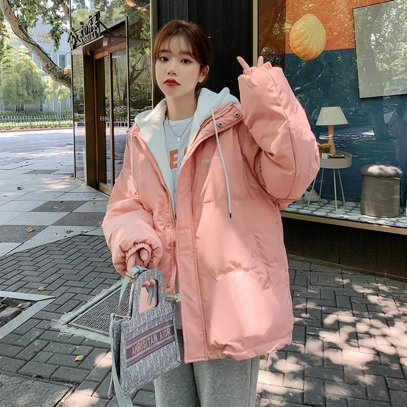 Women Thick Down Cotton Padded Short Parkas Casual Hooded Bubble Coats Winter Jacket Overcoat Female Solid Color Loose Outerwear