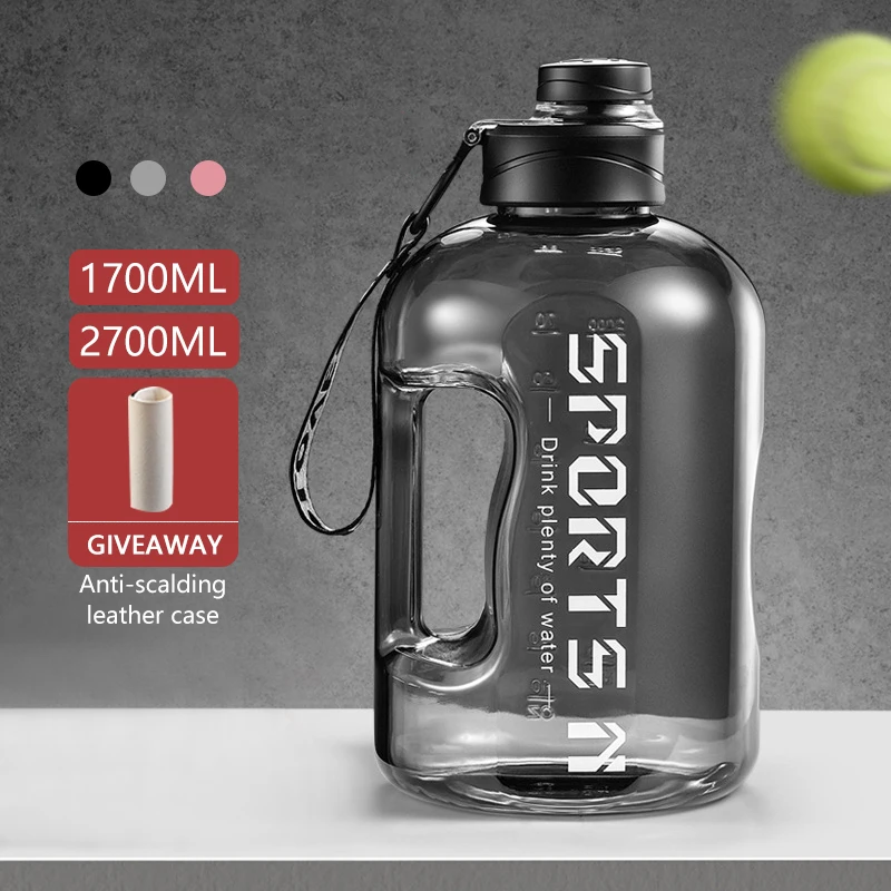 

Hot Gradient Sports Water Bottle Transparent 2.2L Large Capacity Cup Outdoor Fitness Portable Straw Big Plastic Ton Barrel