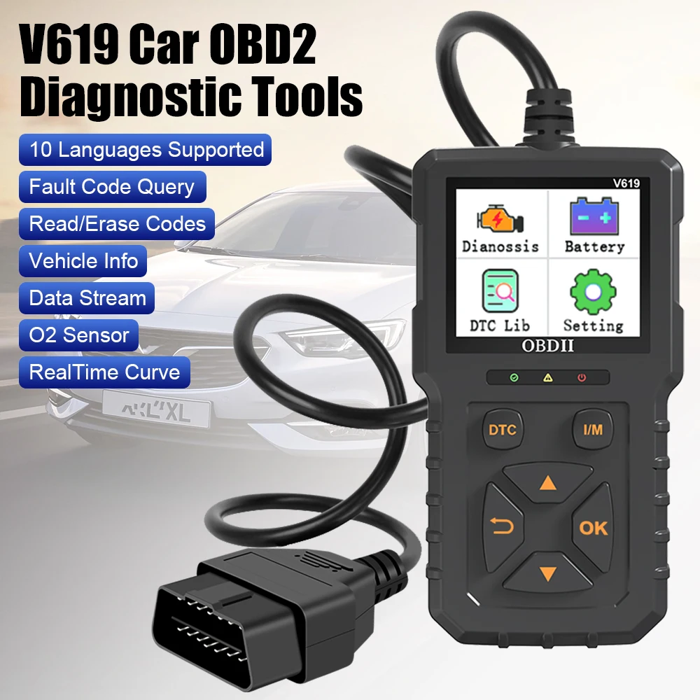 Диагностический сканер OBD2 V619 многоязычный автомобильный диагностический
