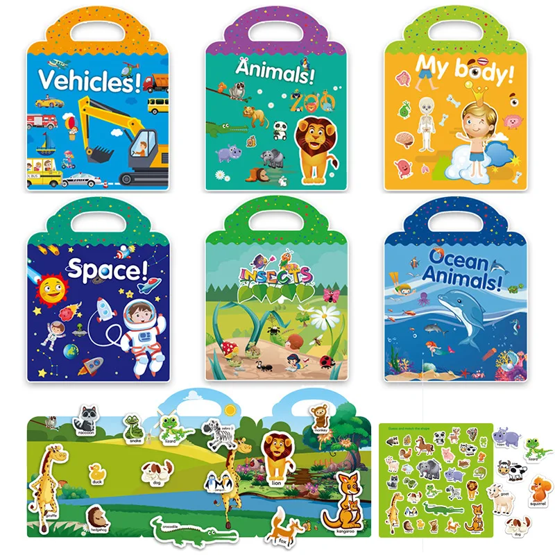 

Наклейки Детские для раннего развития, наклейки-головоломки «сделай сам», многоразовые Мультяшные животные, Обучающие познавательные игрушки для