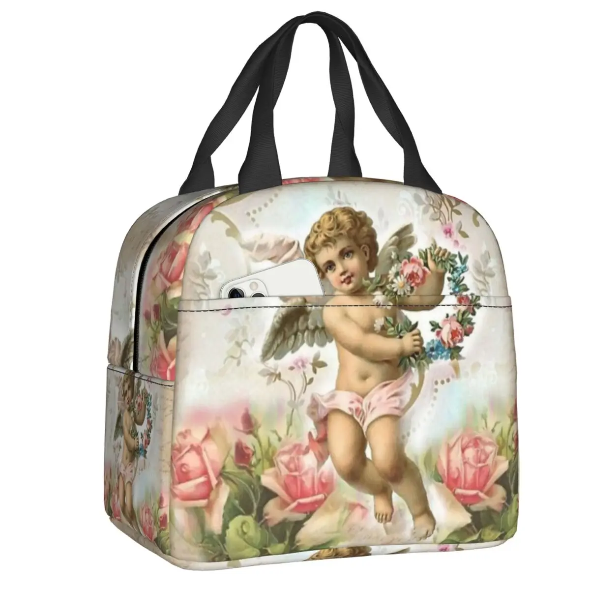 

Винтажная сумка для ланча в викторианском стиле с изображением розы ангела для мужчин и женщин, Термоизолированный Ланч-бокс для детей, школьная сумка-тоут для пикника и еды