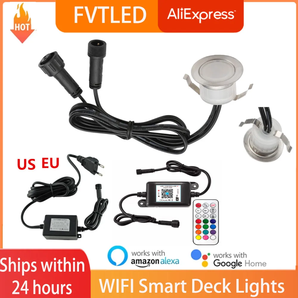 

20Pcs/Lot FVTLED Smart WIFI LED Deck Light RGB/RGBW 31mm 12V IP67 Yard Pathway Spotlights Wall Sconce Lamp For Alexa Google Home