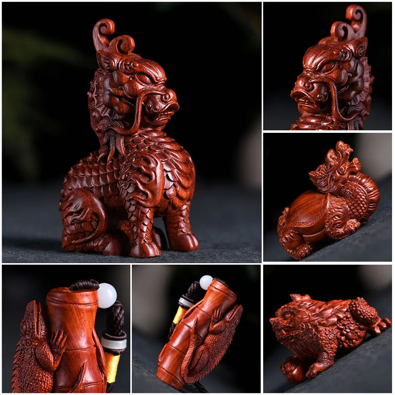 

Pixiu Kirin Jinchan African Leaflet Rosewood Decoration Handle Piece Wood Carving Pendant Wenwan Small