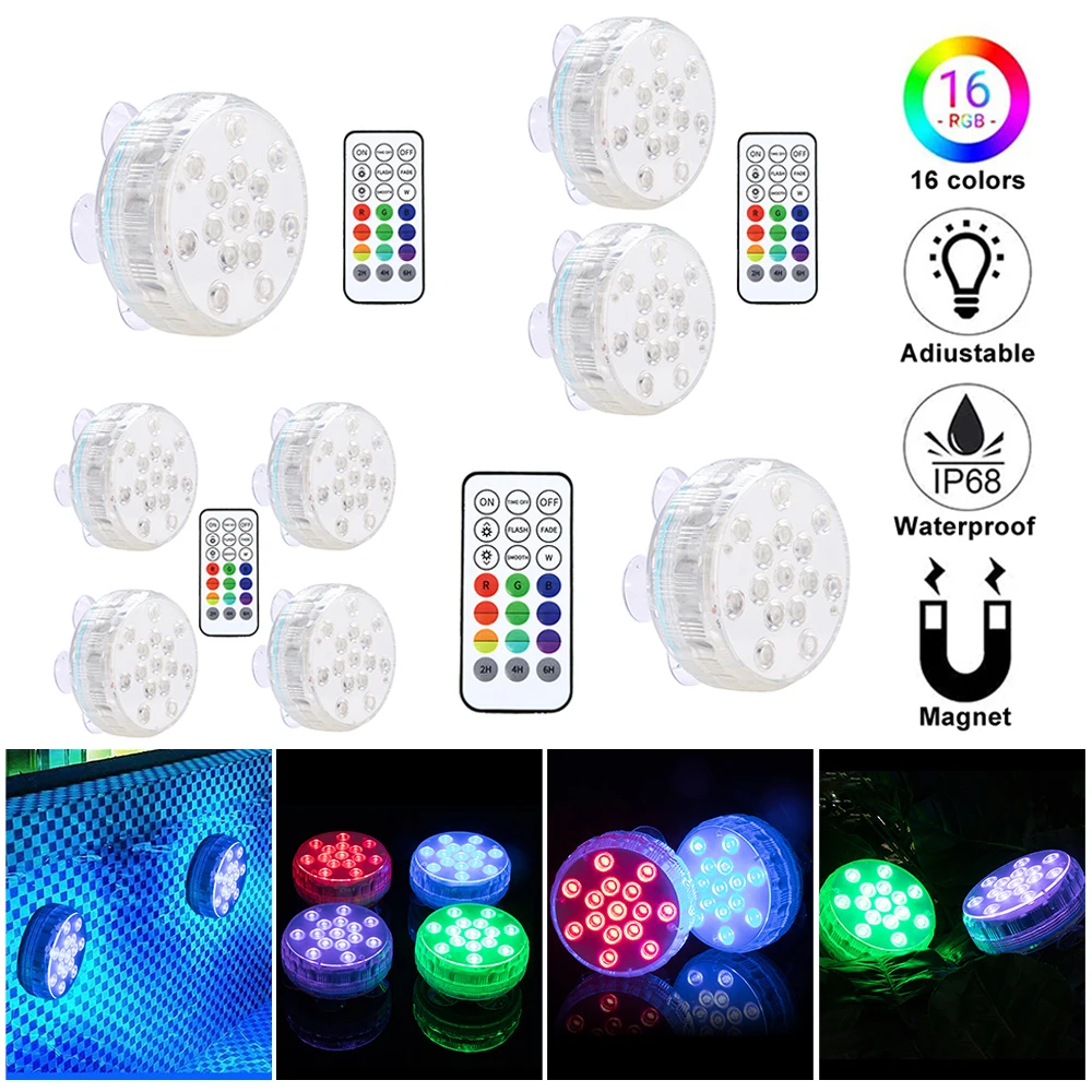 

15 LED Underwater Light 16 Colors RGB IP68 Waterproof Swimming Pool Light Remote Control Submersible Lights For Pond Vase