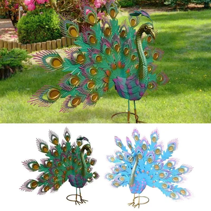 

Metal Birds Metal Peacocks Garden Statue Lifelike Feathers Decorative Animal Sculpture For Lawn Patio Yard Garden Indoor