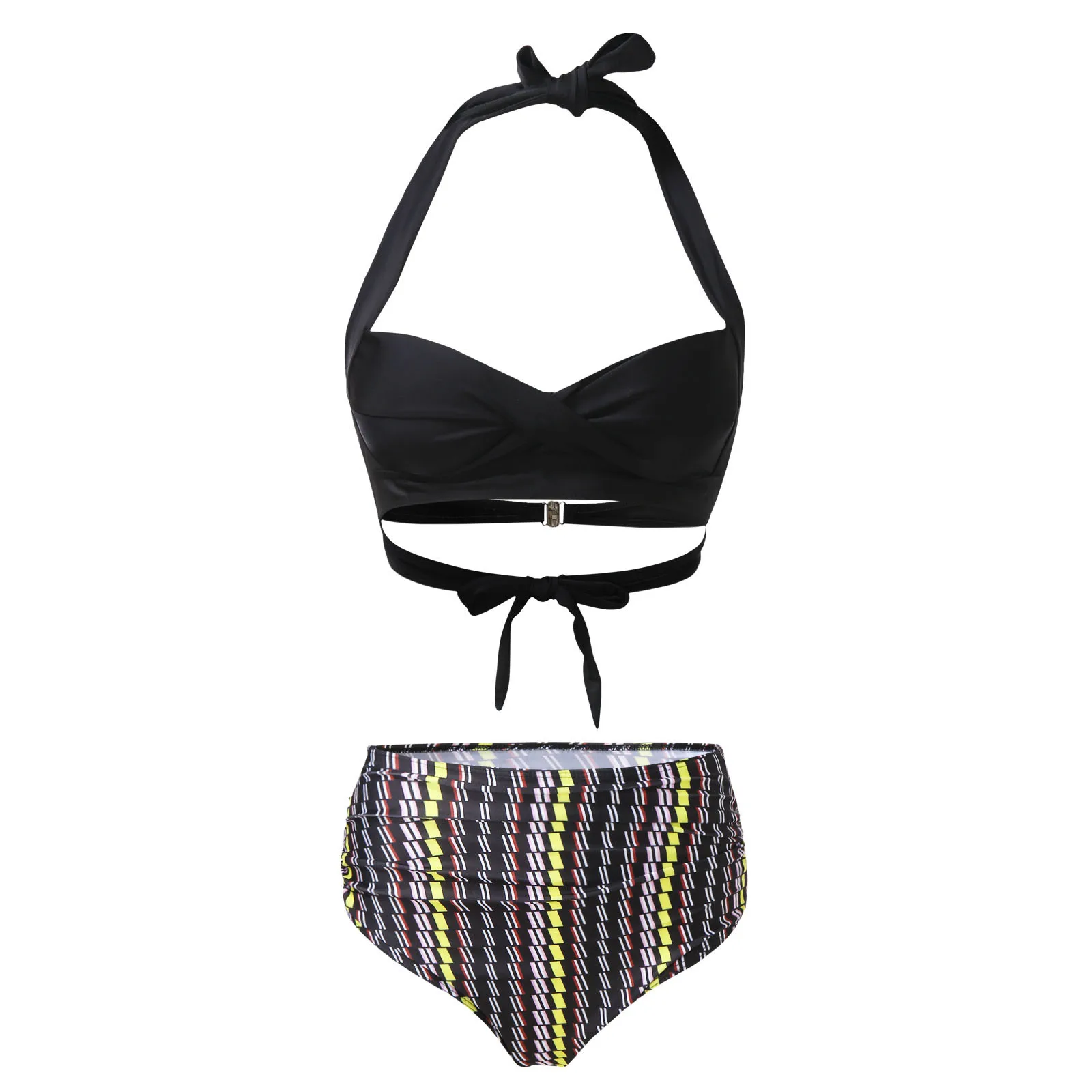 

Halter Two Set Piece Swimsuit High Print Vintage Bikini Women Retro Ruched Waist Swimwears Tankinis Set Swimwears crochet bikini